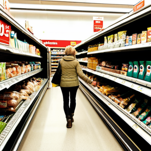Home 21 **
A bustling German supermarket aisle. Shelves are stocked with groceries, many priced ending in .99 (e.g., 4.99€). Focus on a shopper reaching for a product, seemingly drawn in by the "odd-ending" price. Subtle details like recognizable German brands and signage in German will enhance the scene. The style should be realistic, like a candid photograph.
**