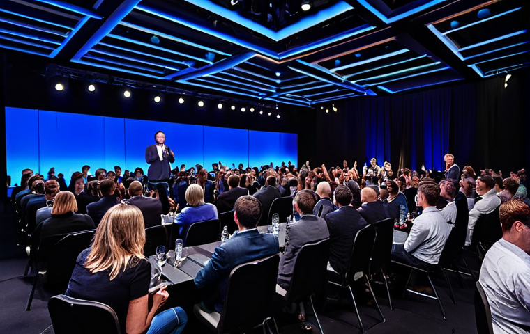 뉴로마케팅 기법을 활용한 이벤트 마케팅 - Sound & Emotion**
"A modern event space, filled with attendees enjoying a product presentation. Upb...